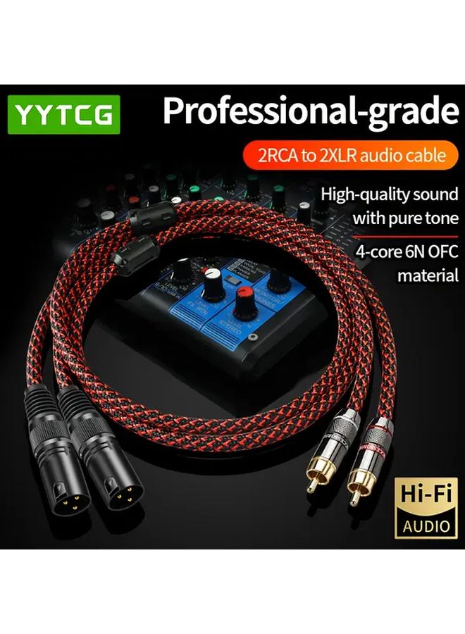 كابل صوتي احترافي من XLR ذكر إلى RCA أنثى 2 متر متوازن من الأكسجين الحر OFC لاستوديو DJ والصوت الحي - Image 3